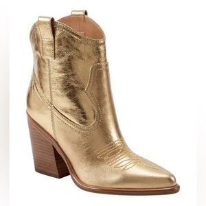 New MARC FISHER Jalella Pointed Toe Western Boot Gold Size 7